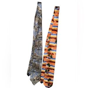 Tropicals by Tango Set of Two Ties Palm Trees SailBoat Beach 100% Silk